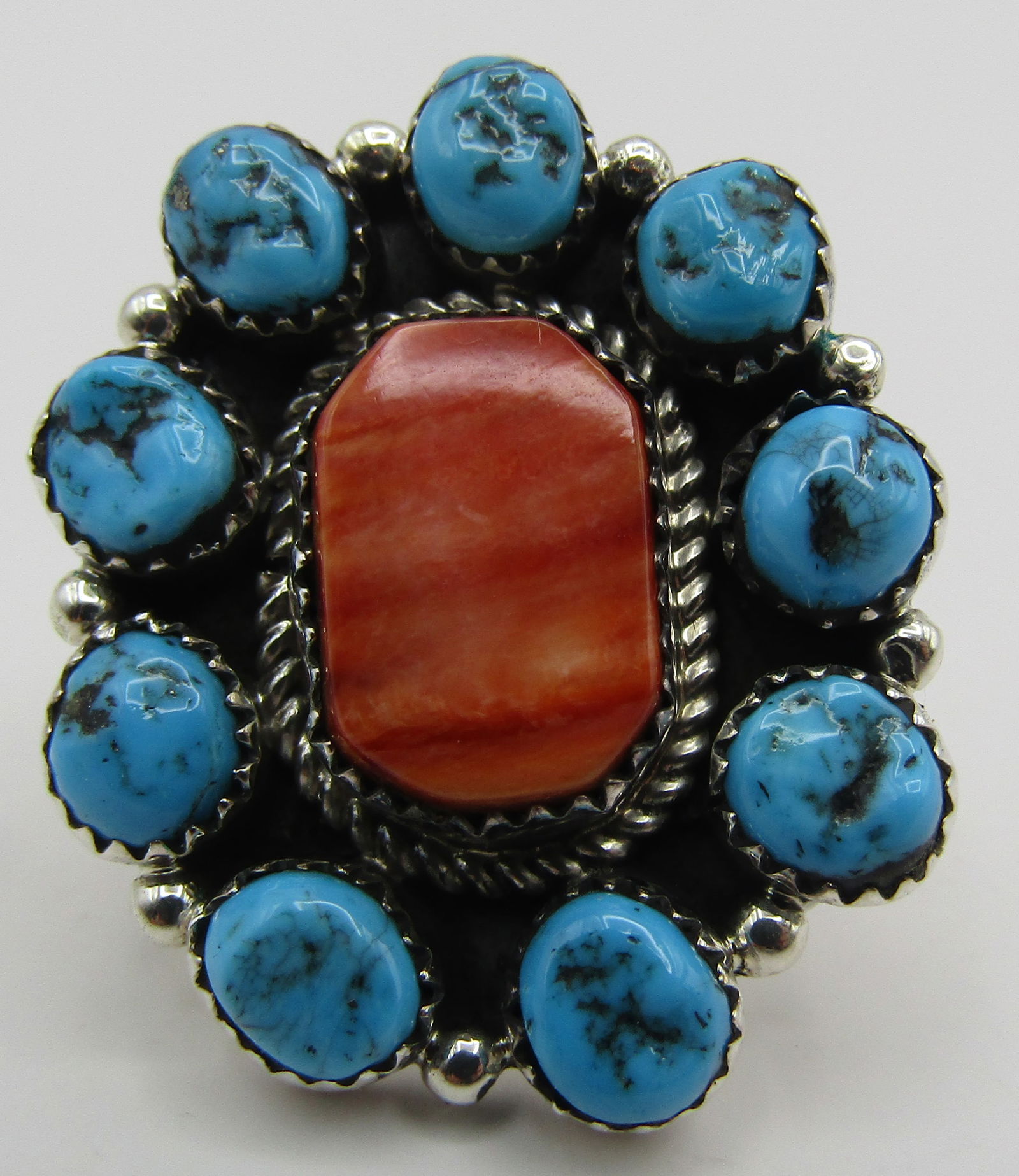 YAZZIE TURQUOISE SOS RING STERLING SILVER SIZE8.25 (1 of 3)