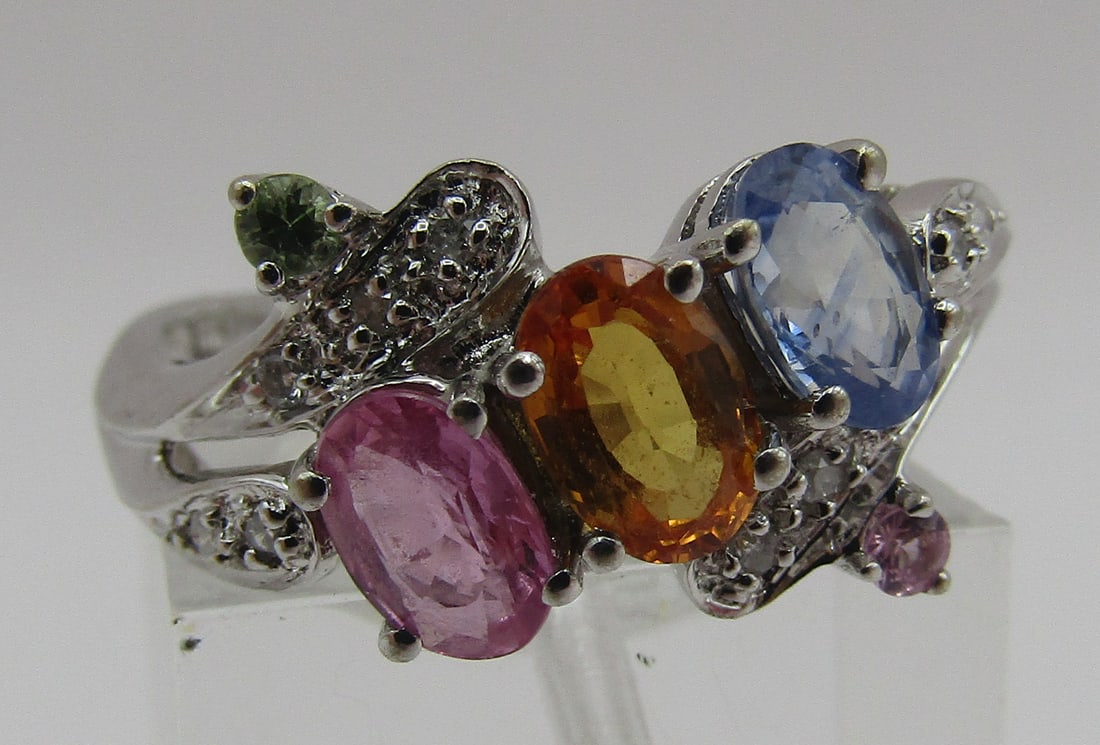 1.25CT BLUE RED SAPPHIRE DIAMOND RING 14K GOLD SZ8 (1 of 4)