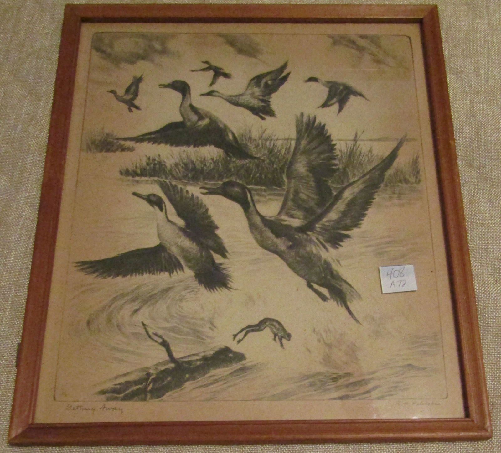 "R H PALENSKE GETTING AWAY" DUCKS ETCHING ART (1 of 3)