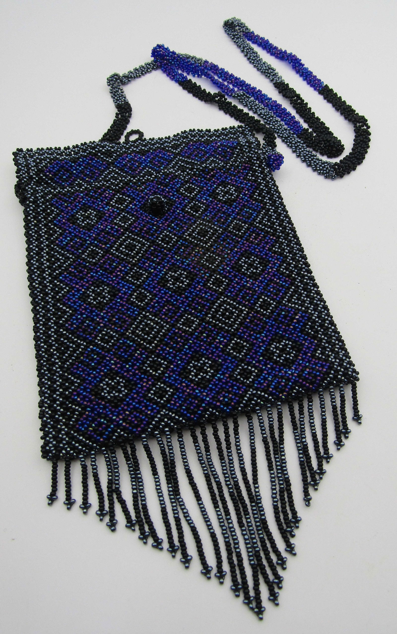 BLUE, PURPLE & BLACK BEADED EVENING BAG PURSE (1 of 2)