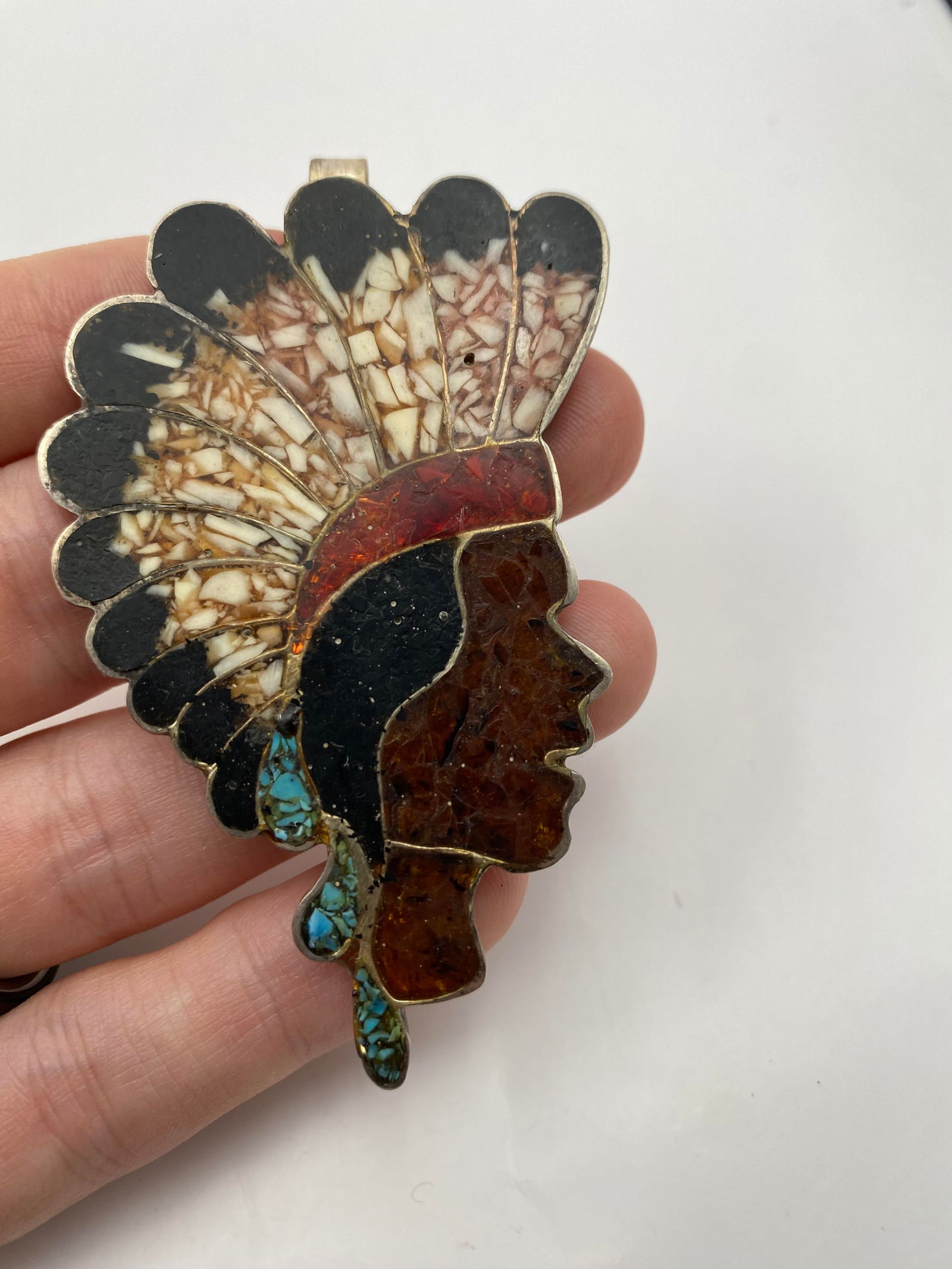 3" NATIVE AMERICAN CHIEF STERLING PENDANT NECKLACE (1 of 4)