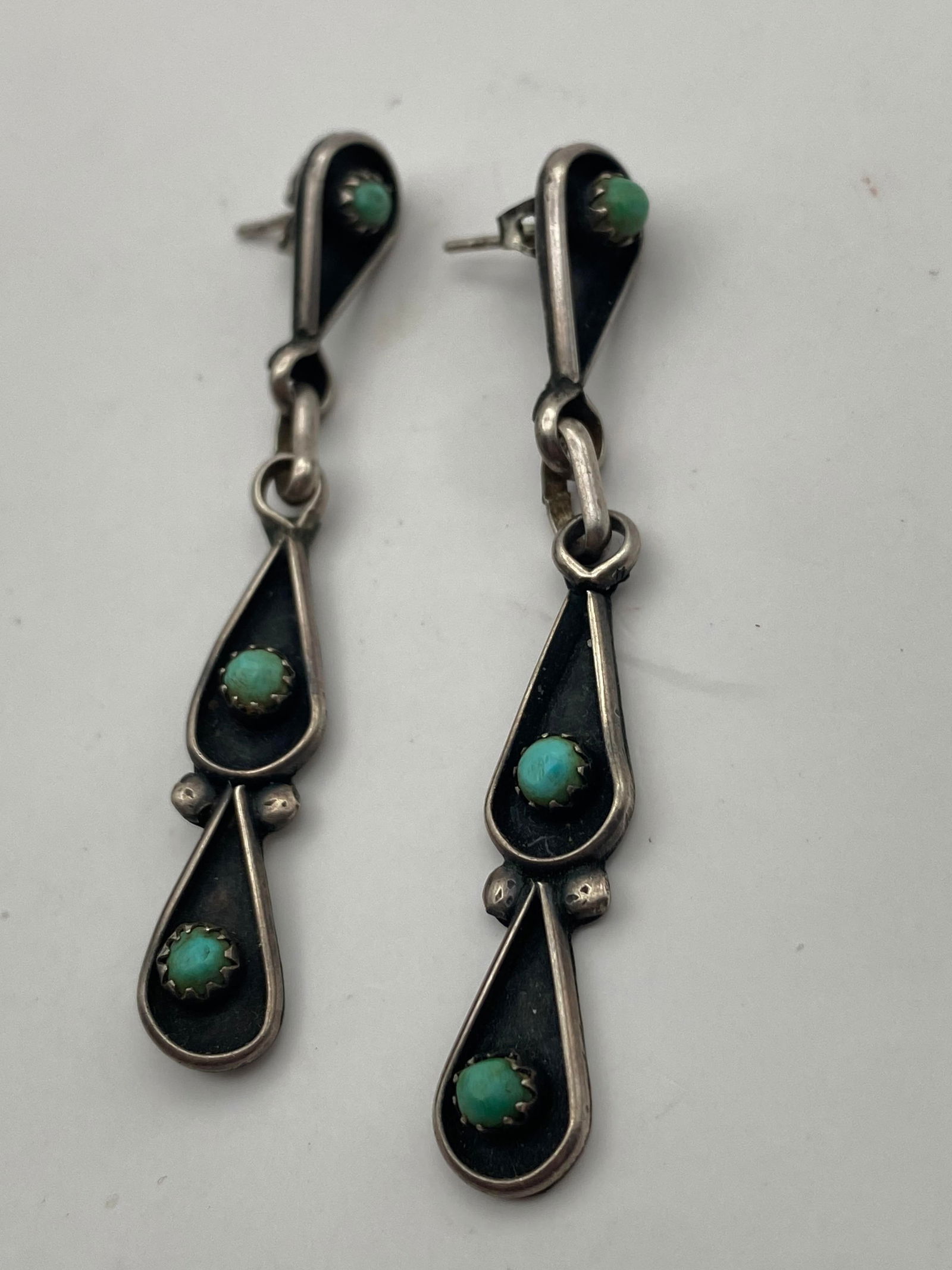 2" ZUNI STERLING PETIT POINT TURQUOISE EARRINGS (1 of 3)