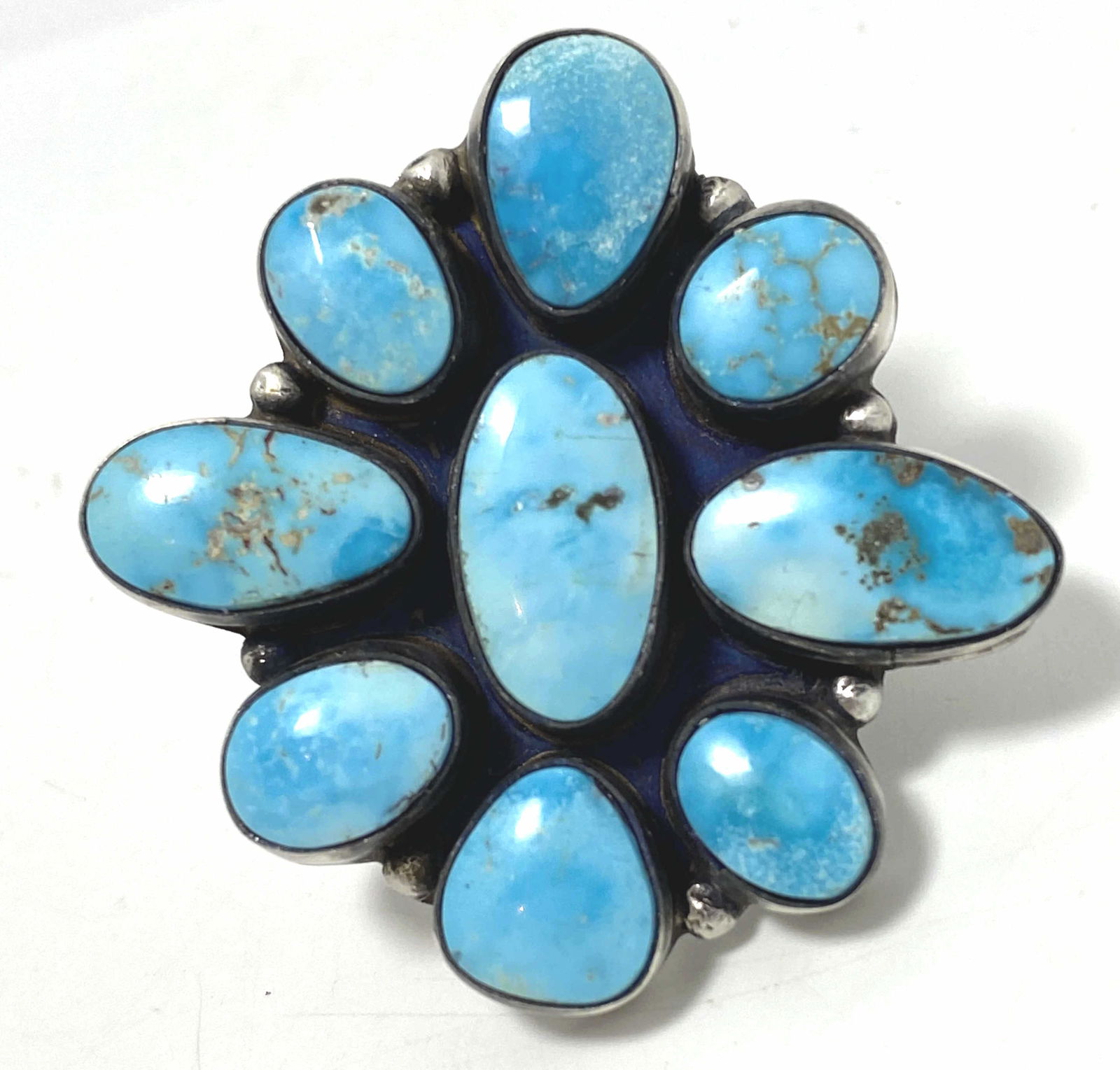 ELLA PETER NAVAJO STERLING TURQUOISE CLUSTER RING (1 of 5)