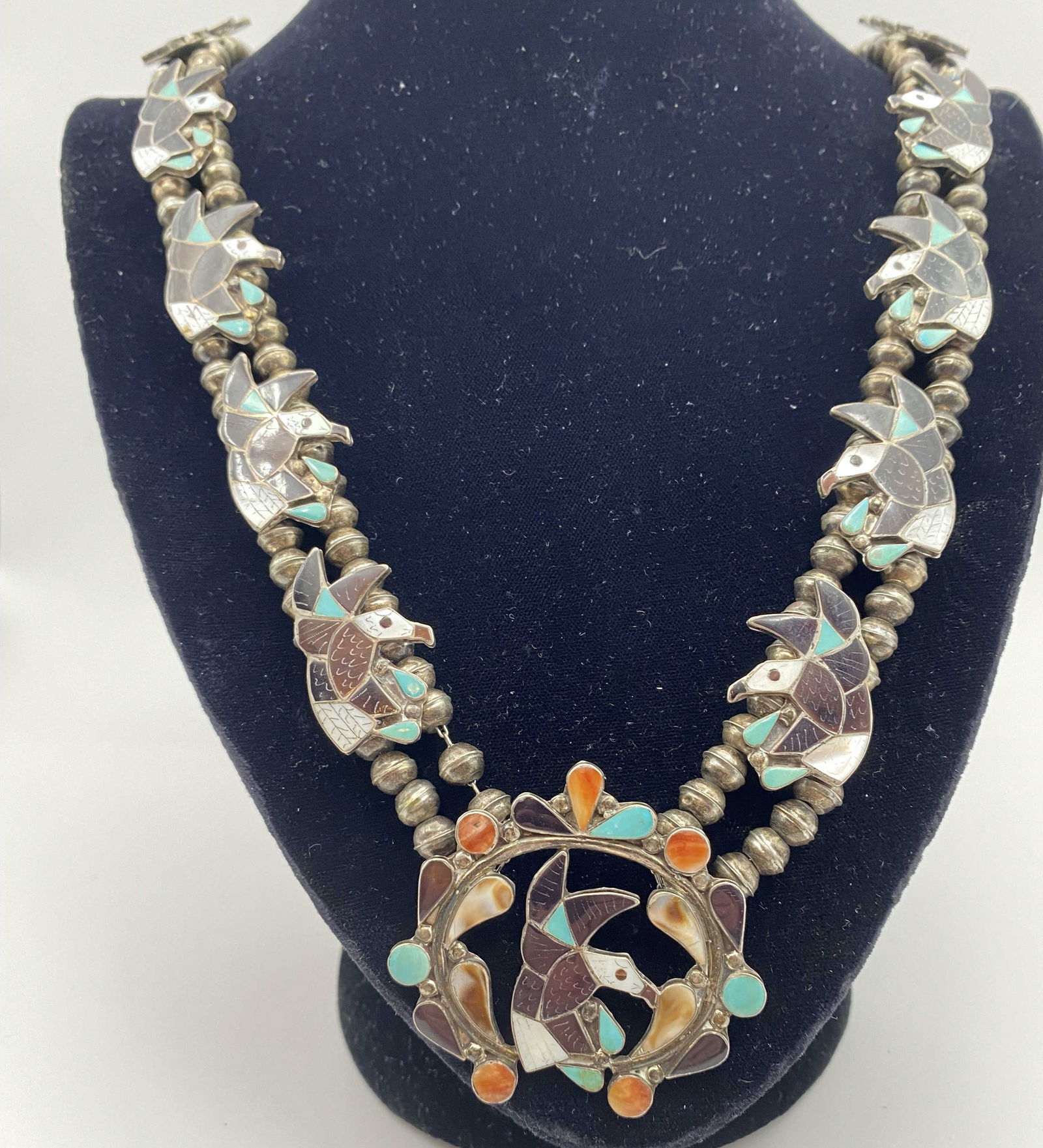 BALD EAGLE ZUNI STERLING SQUASH BLOSSOM NECKLACE (1 of 11)