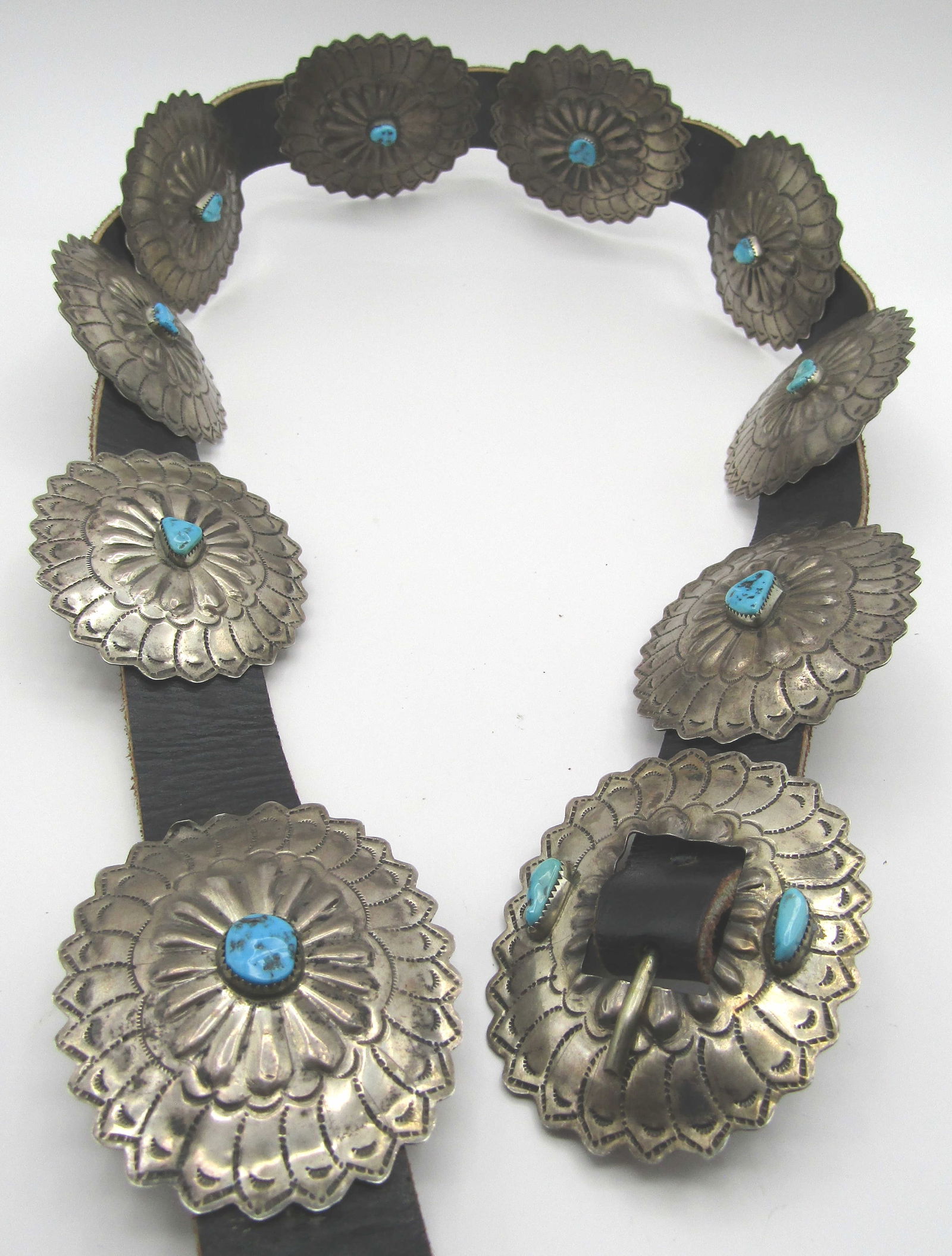 TURQUOISE CONCHO BELT & BUCKLE STERLING SILVER (1 of 6)