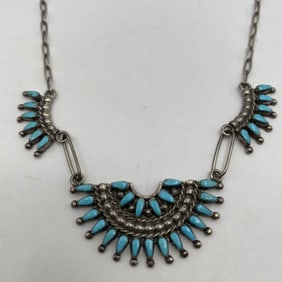 M DISHTA ZUNI STERLING TURQUOISE NECKLACE