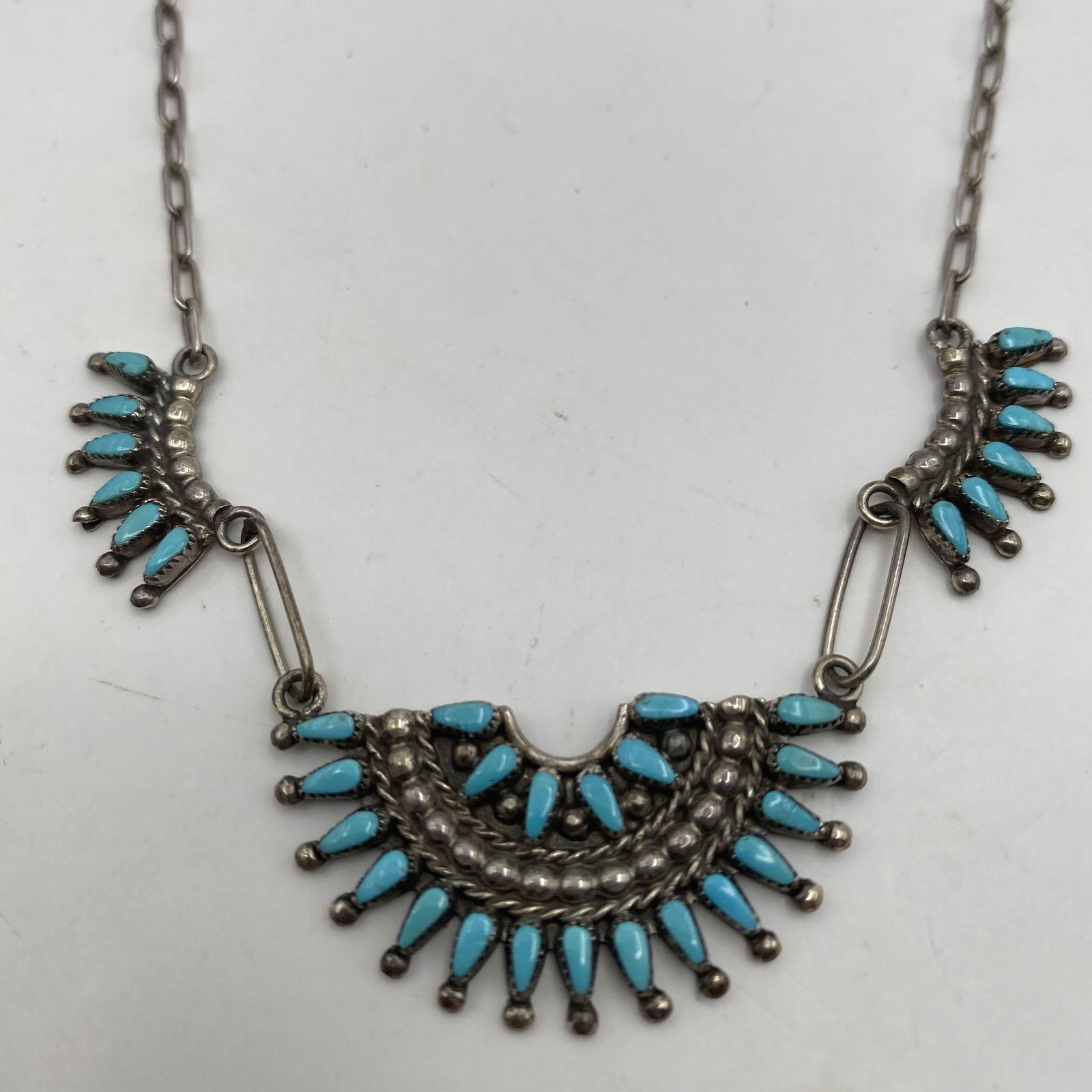M DISHTA ZUNI STERLING TURQUOISE NECKLACE