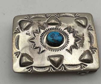 "RL" STERLING NAVAJO TURQUOISE BELT BUCKLE