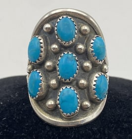 STERLING NAVAJO TURQUOISE CLUSTER RING SIZE 11.5