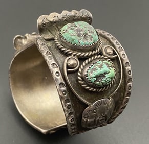 1970s OLD PAWN NAVAJO STERLING TURQUOISE BRACELET