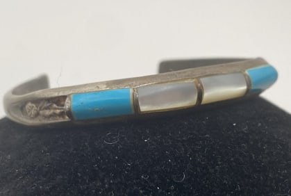 "CJ" STERLING TURQUOISE MOTHER OF PEARL BRACELET