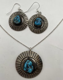 STERLING TURQUOISE NAVAJO NECKLACE EARRINGS SET