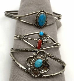 3 STERLING NAVAJO TURQUOISE BRACELET LOT