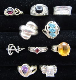 10 RING, ALL STERLING SILVER SIZE 6 COLLECTION LOT
