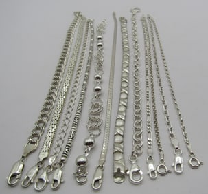 10 BRACELET ALL STERLING SILVER COLLECTION LOT 75G