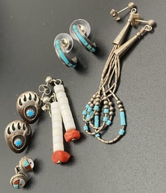 5 NATIVE AMERICAN STERLING TURQUOISE EARRING LOT
