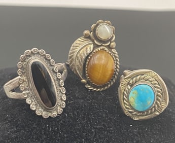 NATIVE AMERICAN STERLING TURQUOISE RING LOT