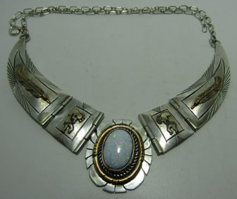 RUSSELL SAM FIRE OPAL NECKLACE GOLD STERLING SILV