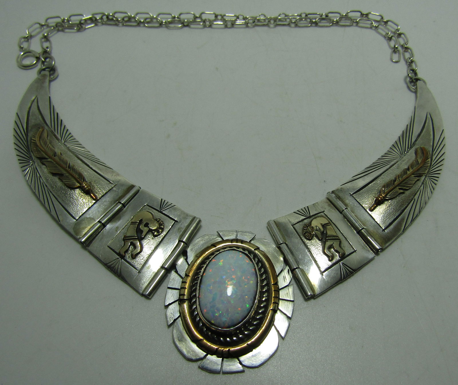 RUSSELL SAM FIRE OPAL NECKLACE GOLD STERLING SILV (1 of 5)