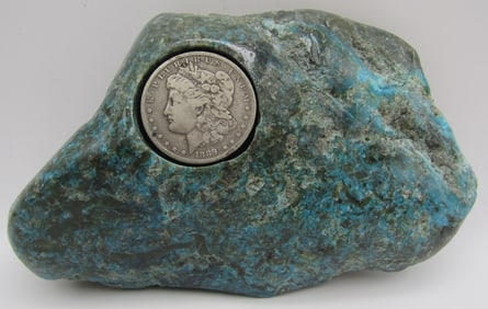 1889 SILVER DOLLAR TURQUOISE PAPERWEIGHT 2465 CT