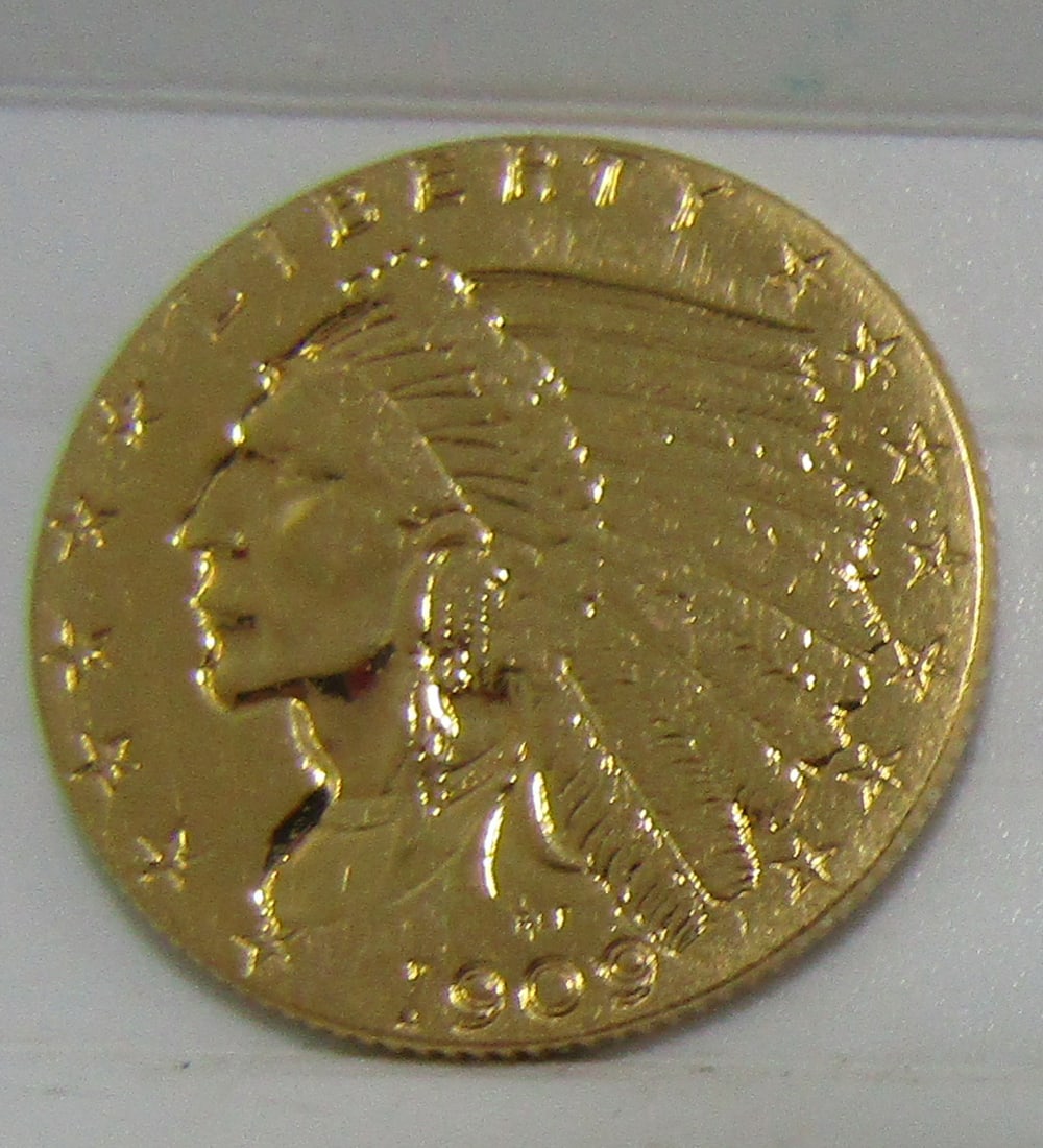 1909 US $2 1/2 DOLLAR GOLD INDIAN US COIN (1 of 2)
