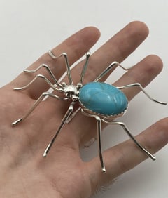 WOW LARGE 4" STERLING NAVAJO BUG PIN TURQUOISE