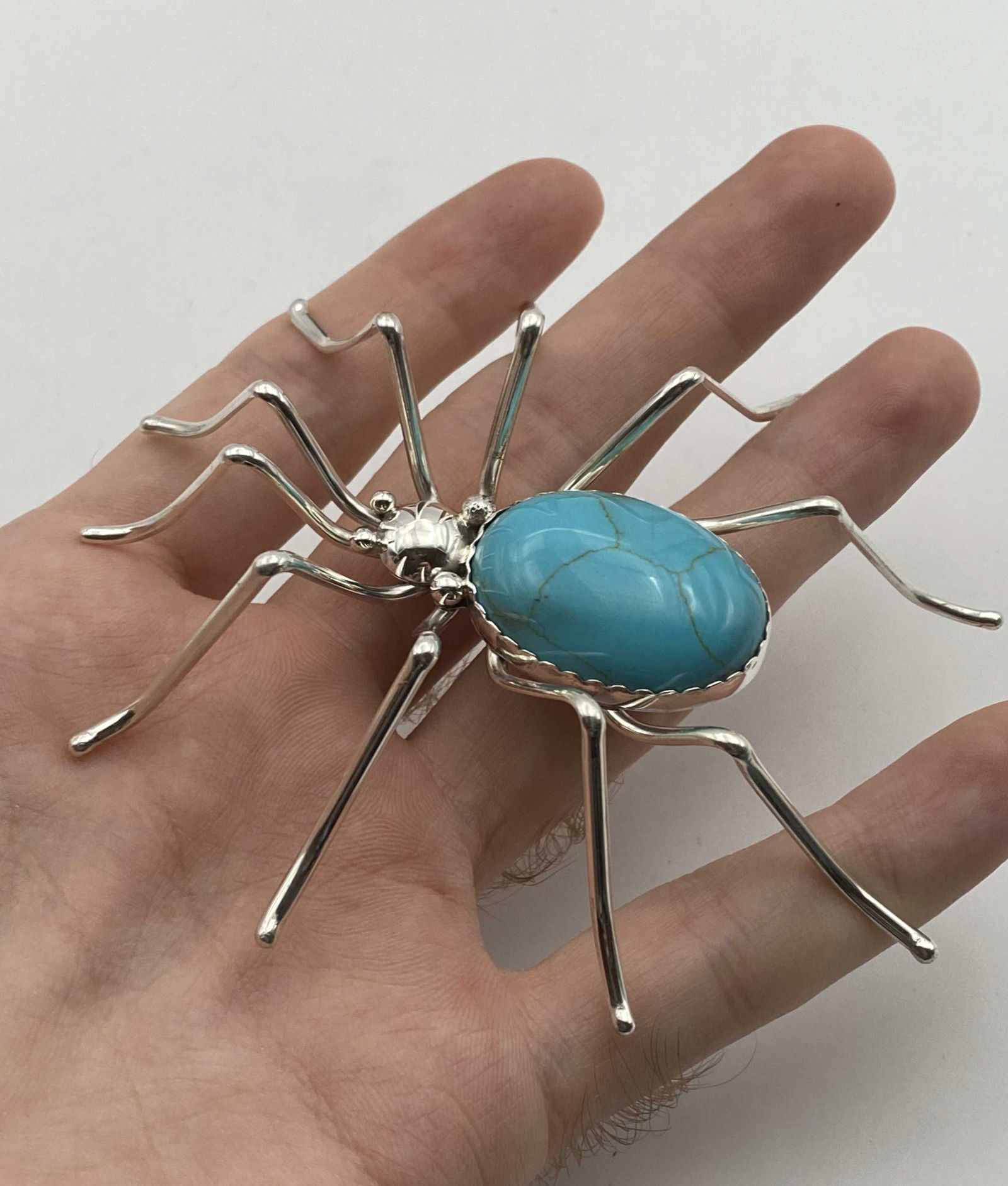 WOW LARGE 4" STERLING NAVAJO BUG PIN TURQUOISE (1 of 4)
