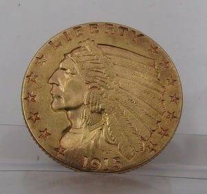 1915 2 1/2 DOLLAR INDIAN US GOLD COIN