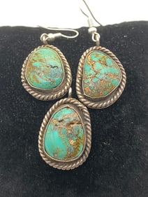 STERLING TURQUOISE PENDANT EARRINGS SET