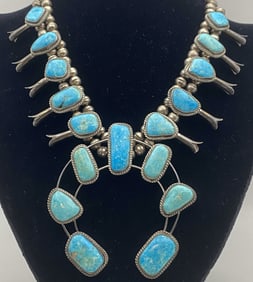 WATERWEB TURQUOISE STERLING SQUASH BLOSSOM