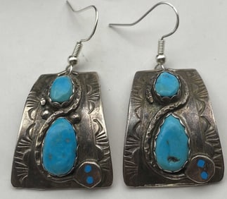 EFFIE CALAVAZA ZUNI STERLING TURQUOISE EARRINGS