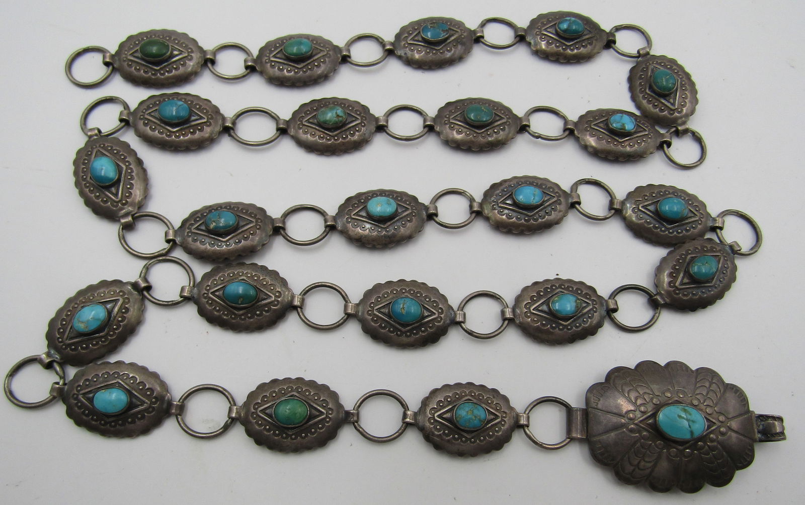 22 CONCHO BELT TURQUOISE NECKLACE STERLING SILVER (1 of 3)