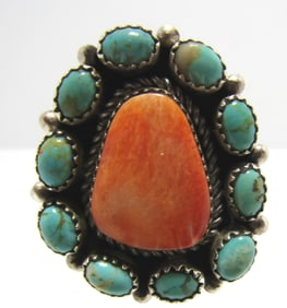 "COWBOY" TURQUOISE SOS RING STERLING SILVER SIZE10
