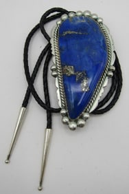 "FIERRO" HUGE BLUE LAPIS BOLO TIE NECKLACE STERLIN