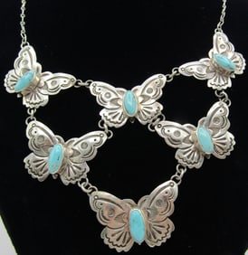 WILLIE" TURQUOISE BUTTERFLY NECKLACE STERLING SILV