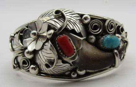 "JT" BEAR CLAW TURQUOISE CUFF BRACELET STERLING