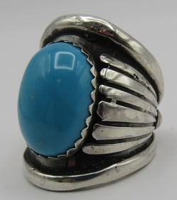 "AT" GEM TURQUOISE RING STERLING SILVER SIZE 10