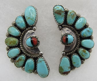 TURQUOISE CLUSTER EARRINGS STERLING SILVER