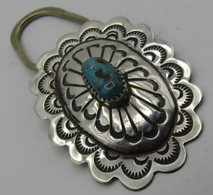 "CB" TURQUOISE CONCHO KEYRING STERLING SILVER