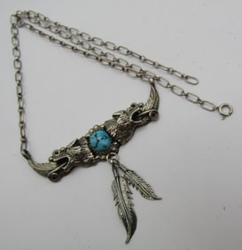 "RB" TURQUOISE COYOTE NECKLACE STERLING SILVER