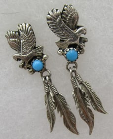 RB TURQUOISE EAGLE FEATHER EARRINGS STERLING SILVE