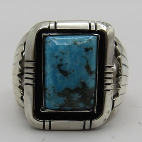 "MORRIS" TURQUOISE RING STERLING SILVER SIZE 13