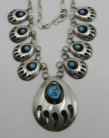 TURQUOISE BEAR CLAW PAW NECKLACE STERLING SILVER