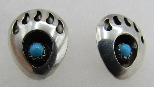 TURQUOISE BEAR CLAW PAW EARRINGS STERLING SILVER