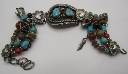 TURQUOISE CHARM BRACELET STERING SILVER NUGGET