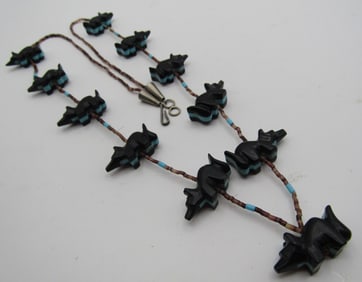 28" 11 SKUNK FETISH NECKLACE TURQUOISE HEISHI BEAD