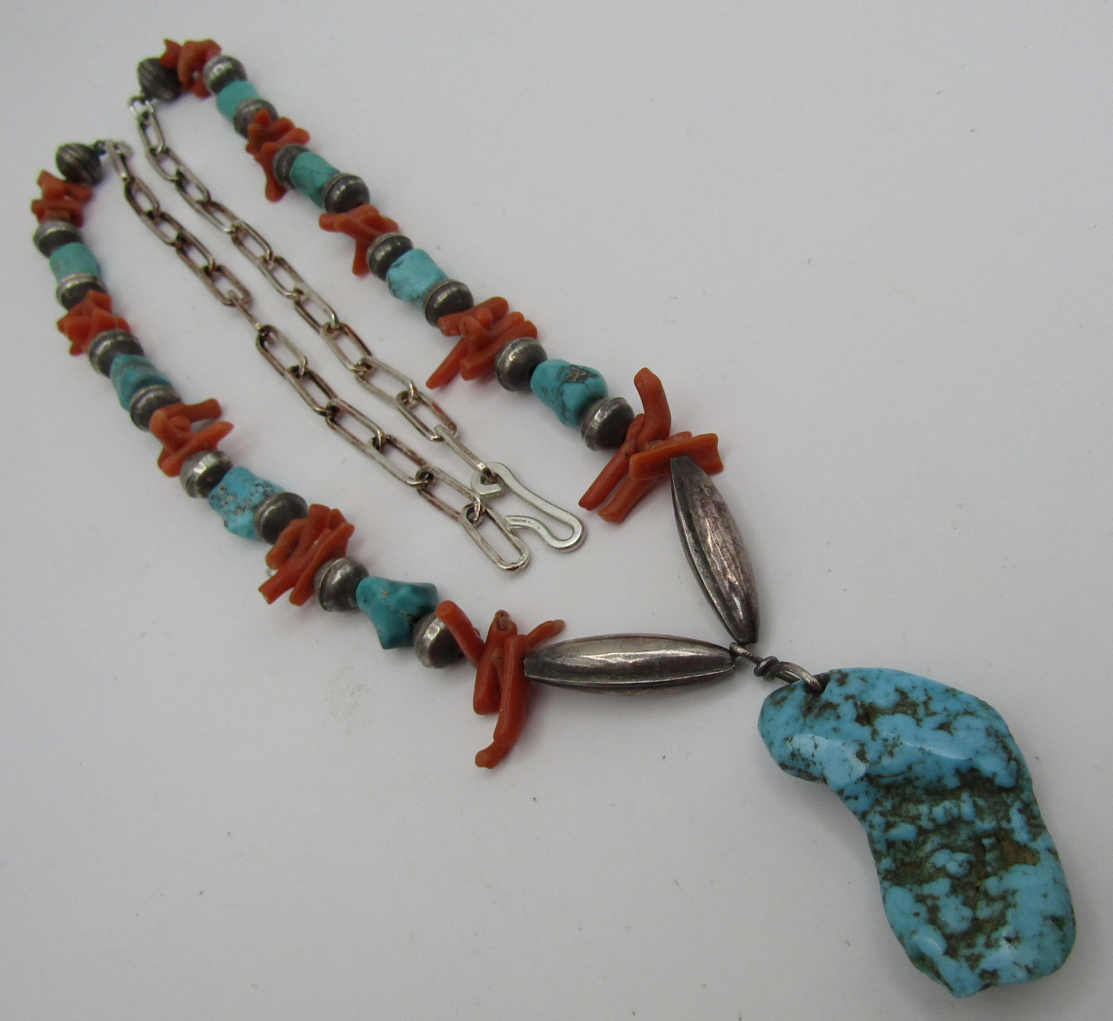 TURQUOISE NUGGET CORAL NECKLACE STERLING SILVER (1 of 2)