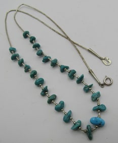 24" TURQUOISE NUGGET NECKLACE STERLING SILVER