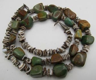 26" ROYSTON TURQUOISE NUGGET NECKLACE STERLING SIL