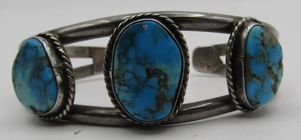 RT" BISBEE TURQUOISE CUFF BRACELET STERLING SILVER